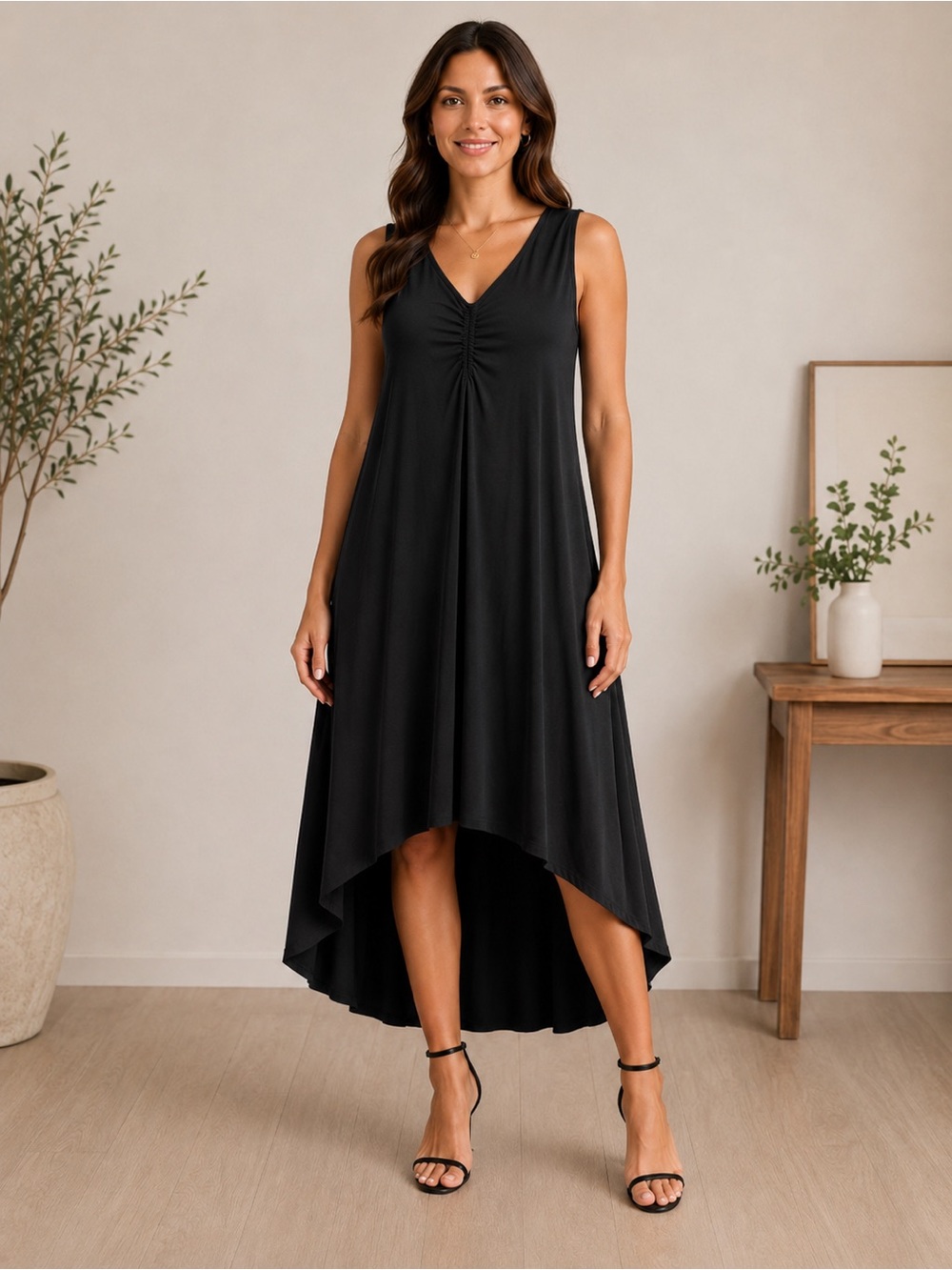NWOT | H by Halston | V-Neck Jersey Swing Dress | High Low | Black | 1X 🕦
